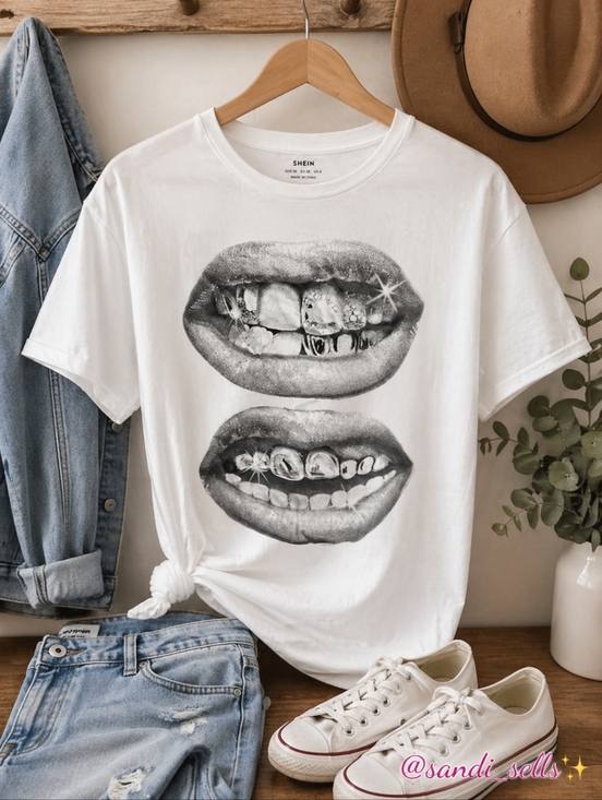 SHEIN Tops - SHEIN White Short Sleeve Tee with Black Tag Detail